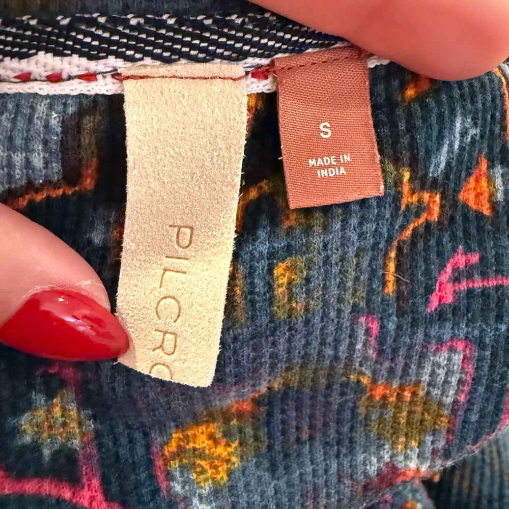 Pilcro Anthropologie Blue and Orange Patterned Long Sleeve Top - Picture 4 of 5